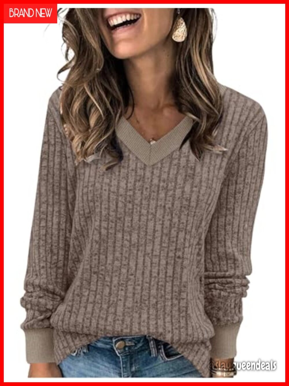 Women's V Neck Long Sleeve Tunic Sweater Soft Lightweight Pullover